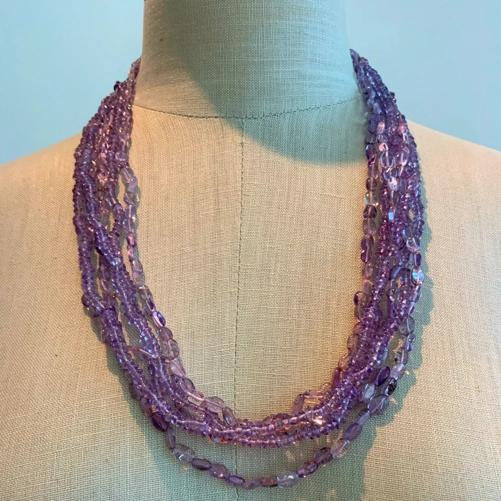 Gorgeous 6 Strand Amethyst Bead Necklace - Picture 2 of 4